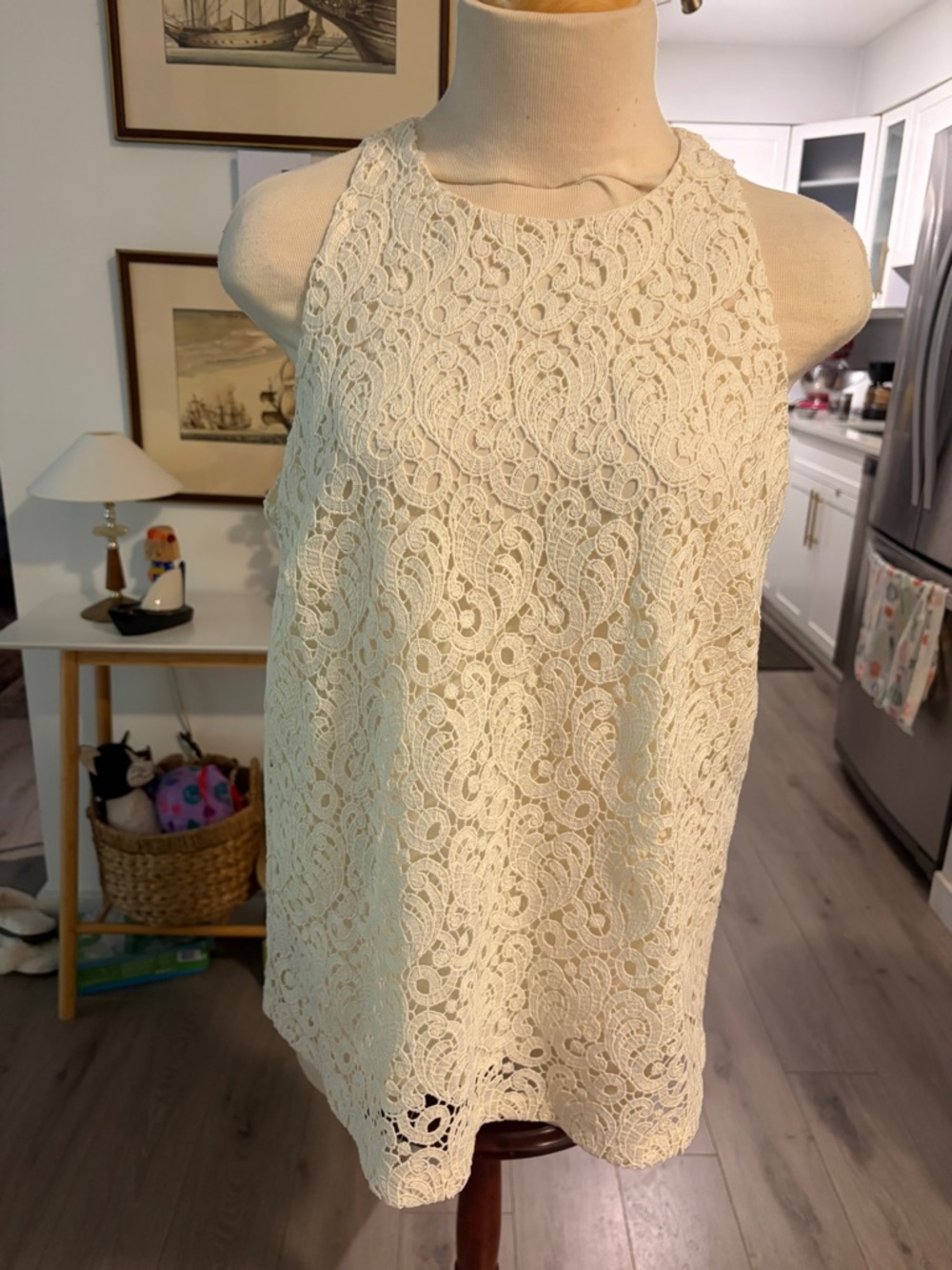 Massimo Dutti Cream Lace-Trim Halter Top